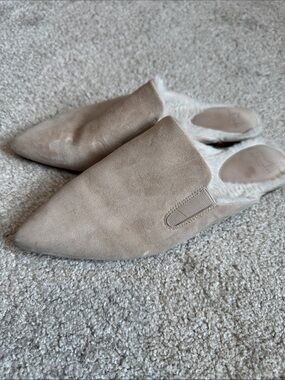 Marc Fisher Suede Pointed- Toe Slip-On Mules in Beige size 6.5